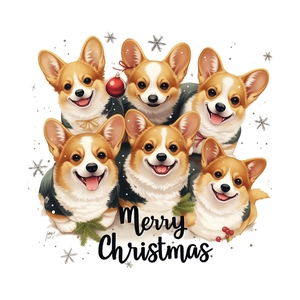 Festive Christmas wall sticker with cute corgi dogs, snowflakes and Merry Christmas text