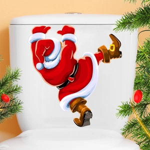 Christmas Santa Claus toilet tank wall sticker with festive pine branch and berry decor