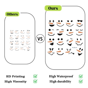 Macro detail of high waterproof snowman face stickers with durable DIY cartoon patterns