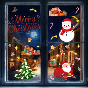Festive Christmas window decals set with Santa, snowman and Merry Christmas art on glass