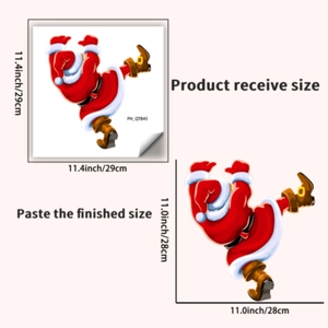 Detailed size chart showing shipping and applied dimensions for Santa Claus wall decals
