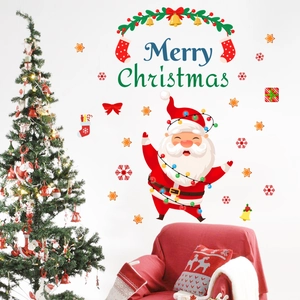Festliches Weihnachtsmann Wandsticker Set mit Merry Christmas Schriftzug für Wohnzimmer