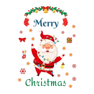 Weihnachts-Wandtattoos mit Weihnachtsmann und bunten Lichtern für festliche Dekorationen