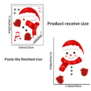 Comparison showing the receive size and finished size of snowman Christmas wall stickers