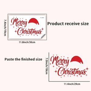 Detail of Merry Christmas wall stickers with dimensions and red hat patterns