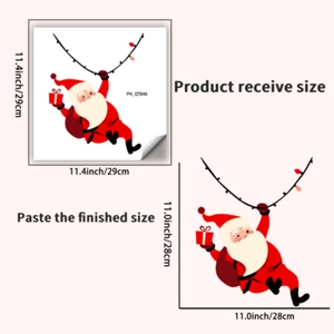 Santa Claus Christmas wall sticker showing dimensions for product and applied sizes