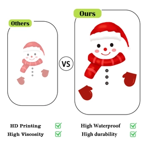 Detail showing vivid snowman stickers with waterproof and high-definition printing features