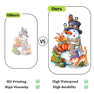 Vergleich der HD-Druckqualität und Klebekraft des Schneemann-Weihnachtswandaufklebers