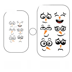 Detail showing high-definition printing and waterproof PVC snowman facial stickers