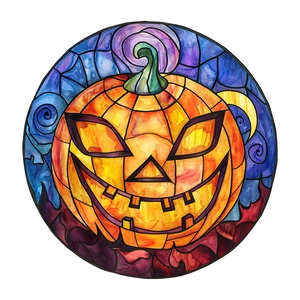 Dettaglio dell'adesivo Jack-o'-lantern stile vetro colorato per decorazione finestra