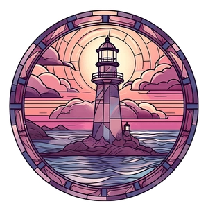 Coastal lighthouse stained glass static window film decoration for home glass surface
