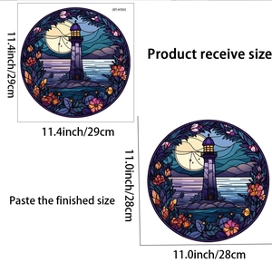 Detail showing stained glass style lighthouse wall sticker dimensions and circular design