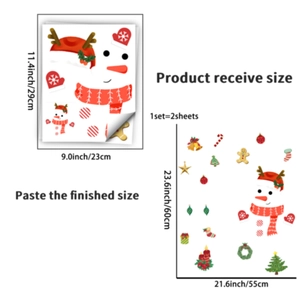 Detail showing Christmas snowman PVC stickers dimensions and receive layout sizes