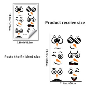Detailed view of snowman sticker set with product receiving size and final layout display