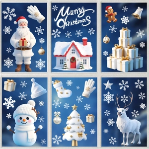 Natale 3D Babbo Natale Renna Fiocchi di Neve Adesivi per Finestre Elettrostatici PVC Decalcomanie Decorative per Casa Vetrina