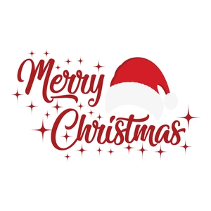 Christmas wall decal with red Santa hat, Merry Christmas lettering and stars