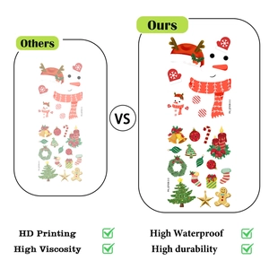 Close-up of waterproof PVC Christmas stickers showing high-definition printing and quality