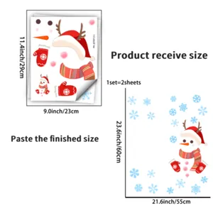 Size guide for Christmas snowman wall decals showing dimensions of PVC stickers