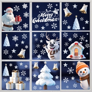 Adesivi elettrostatici 3D Babbo Natale, renne e pupazzo di neve per vetrate natalizie