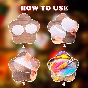 DIY steps showing how to remove protective film and paint transparent acrylic discs