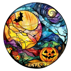 Adesivo per finestre a tema Halloween con zucca e pipistrelli in stile vetro colorato