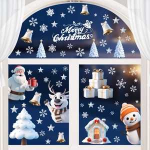 Adesivi per finestre natalizi 3D con Babbo Natale, renne e decorazioni a fiocco di neve