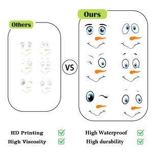 Comparison showing high-definition print and vibrant colors of snowman face stickers