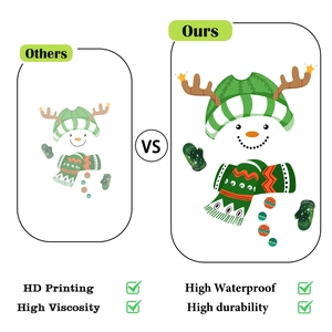 Detail of waterproof Christmas snowman stickers featuring HD printing and high durability