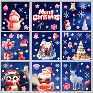 Set di adesivi natalizi 3D per finestre con Babbo Natale, renne e fiocchi di neve decorativi
