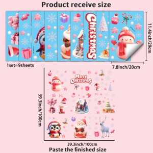 Set di 9 adesivi natalizi con Babbo Natale e renne, dimensioni totali di 100x100 cm