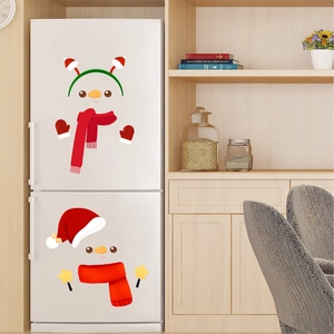 Christmas snowman face fridge decals with red scarf and reindeer antlers decor