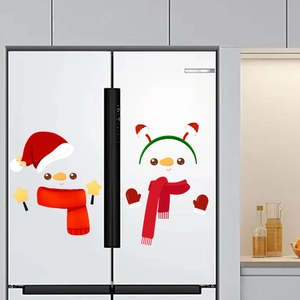Detailed Christmas snowman fridge stickers set featuring red hat and scarf on white doors