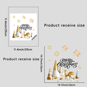Detailed view showing product dimensions and Christmas wall sticker layout with deer