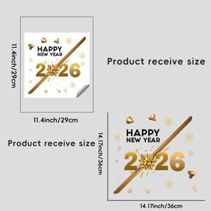 Size specifications for 2026 New Year gold wall stickers with bells and snowflakes