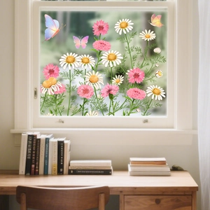 Pastoral Painted Flower Butterfly Window Stickers PVC Static Cling Glass Decals For Living Room Bedroom Home Wall Decoration