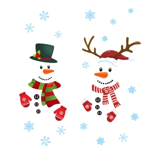 Christmas snowman wall stickers featuring cartoon characters and snowflakes for festive decor