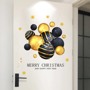 Merry Christmas Happy New Year PVC Wall Sticker Door Decoration Gold Snowflake Reindeer Waterproof Removable Holiday Home Decal