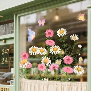Floral glass window stickers with colorful butterflies for living room home decoration