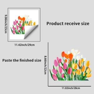 Detail showing the received layout and dimensions of the tulip floral glass stickers
