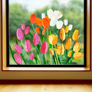 Colorful tulip floral glass window sticker with translucent frosted art effect for home