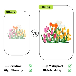 Macro detail of tulip glass sticker showing HD print quality and waterproof material texture