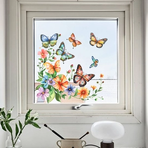 Colorful Butterfly Flower Static Glass Stickers PVC Decorative Window Clings For Living Room Bedroom Kids Room Decor