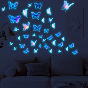 Autocollants Muraux Papillon Lumineux 3D Papillons Phosphorescents Décalcomanies PVC Amovibles Pour Chambre d'Enfant Décoration Maison