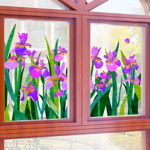 Stickers de fenêtre iris violet artistique avec finition givrée translucide pour déco