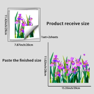 Guide détaillé des tailles pour stickers iris violets de 29x20cm pour décor de vitres