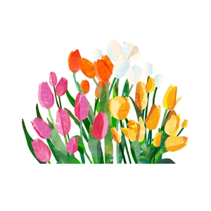 Artistic tulip flower glass stickers featuring colorful pink, orange and yellow blossoms