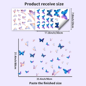 Guide des tailles détaillé pour stickers papillon lumineux montrant les dimensions réelles