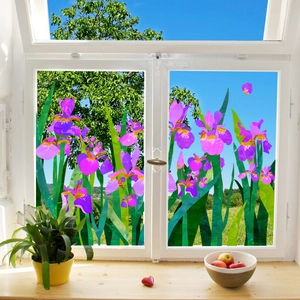 Stickers de fenêtre tulipe avec motifs d'iris violets pour décoration de maison et magasin