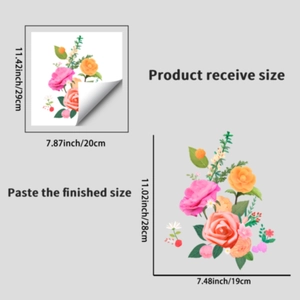 Size specifications for camellia and rose static wall stickers showing 29x20cm dimensions