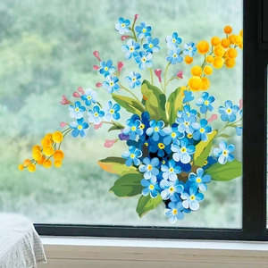 Adesivo per Finestre Floreale Adesione Statica PVC Motivo Floreale Dipinto a Mano per Decorazione Casa Soggiorno Camera da Letto